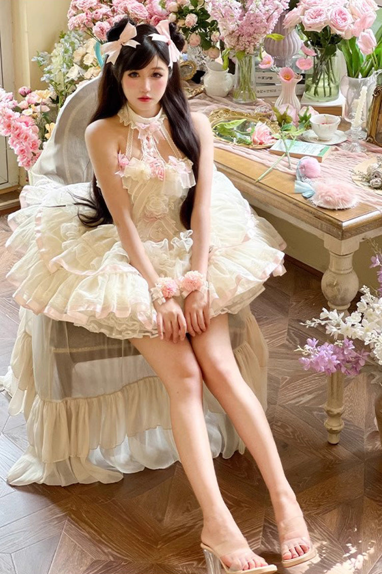 Multi-Color Ballet of Flora Halterneck Multi-layer Ruffle Lace Sweet Lolita Dress - Product - 8