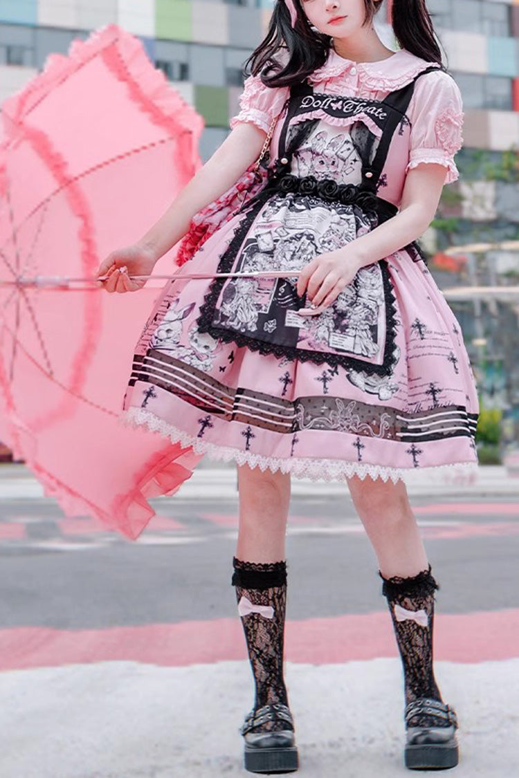 Pink Rabbit Doll Theater Print Sweet Lolita Jsk Dress - Pink - 1