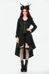 Black Lapel Collar Long Sleeves Lace-Up Irregular Bouble-breasted Buckle-up Women's Gothic Coat - Product - 8
