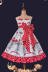 Cat Head Mushroom Print Ruffle Bowknot Sweet Lolita Dress 2 Colors - Product - 9
