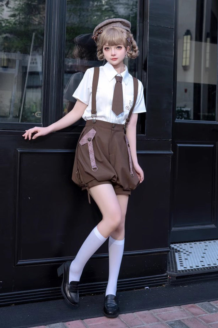 Brown Bunny Detective Short Sleeves Prince Ouji Lolita Shorts and Blouse Set - Product - 4