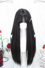 Black Natural Sweet Lolita Long Straight Wigs - Black - 1
