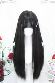 Black Natural Sweet Lolita Long Straight Wig front view