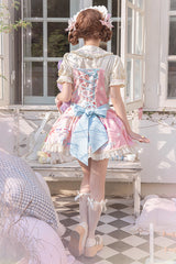 Pink Cake Chocolate Dessert Print Ruffle Bowknot Sweet Lolita Strap Dress - Product - 13