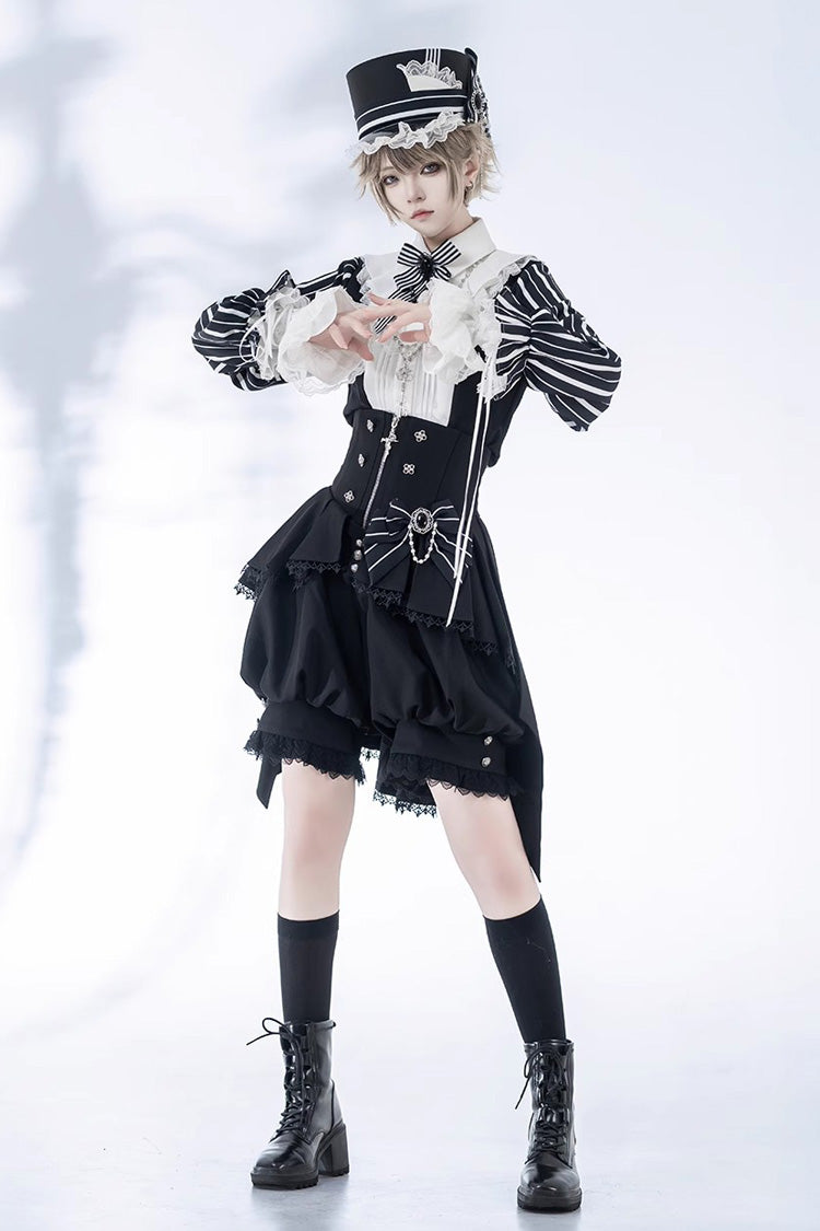 Black Wonderful Trick Stripe Print Lace Ouji Fashion Elegant Lolita Shorts - Product - 5