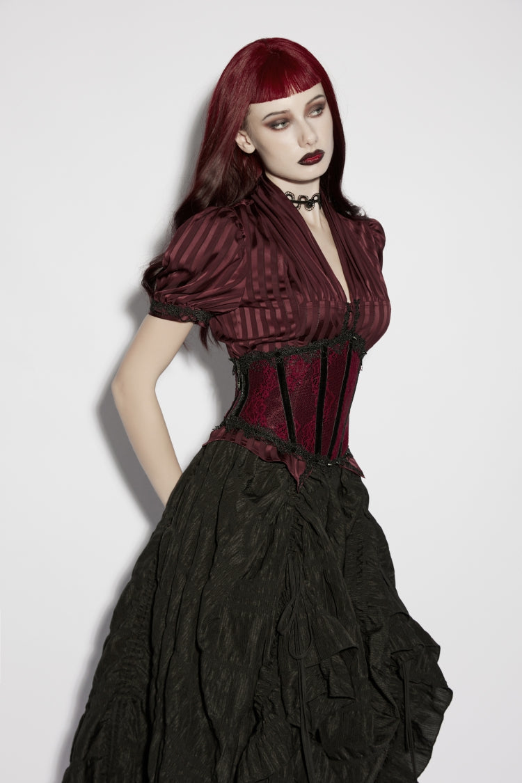 Red Lace Lace-Up Slim Fit Color-Blocked Women's Gothic Luxurious Royal Cosplay Underbust Corset - Product - 8