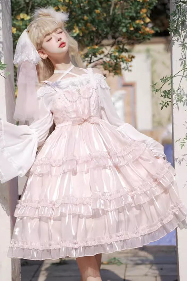 Pink Gauze Romance Multi-layer Ruffle Bowknot Sweet Elegant Princess Lolita Jsk Dress - Product - 2