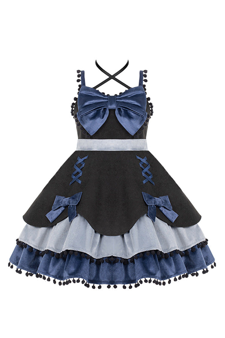 Multicolor Confession Function Series Bowknot Woolen Sweet Lolita JSK Dress 5 Colors - Black/Blue - 11