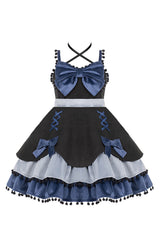 Multicolor Confession Function Series Bowknot Woolen Sweet Lolita JSK Dress 5 Colors - Black/Blue - 11