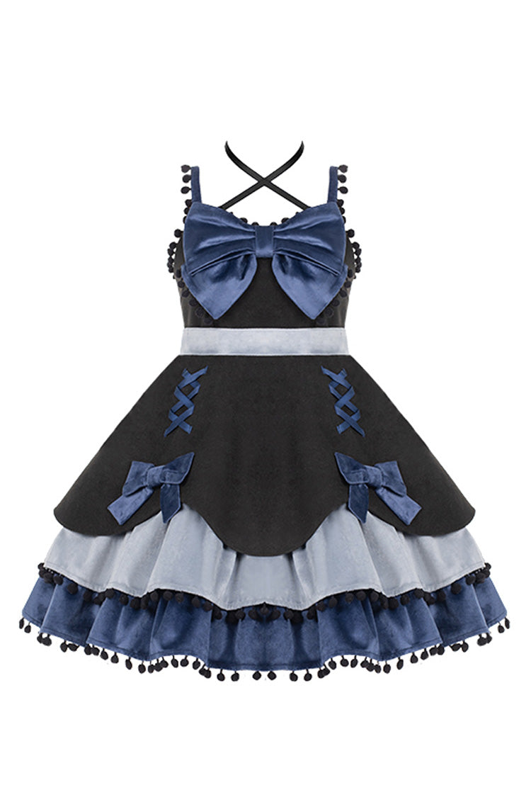 Multicolor Confession Function Series Bowknot Woolen Sweet Lolita JSK Dress 5 Colors - Black/Blue - 11