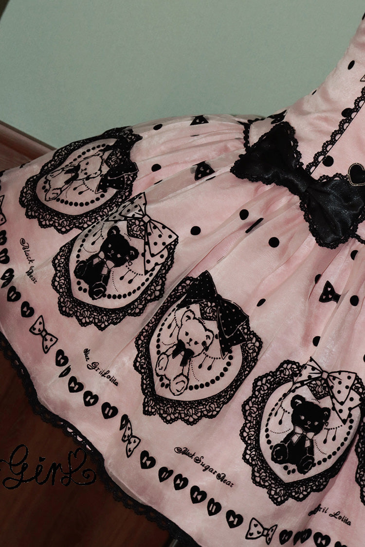 Pink [Sugar Bear] Halterneck Sleeveless Embroidered Bow Sweet Lolita Dress - Product - 12
