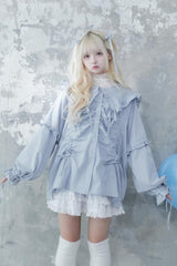 Doll Collar Long Sleeves Ruffle Bowknot Sweet Jirai Kei Japanese Blouse 3 Colors - Product - 13