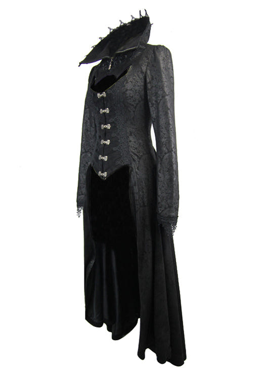 Black Floral Pattern Embroidered Womens Gothic Coat - Product - 4