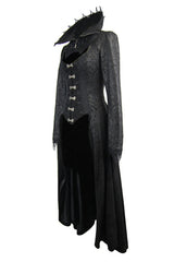 Black Floral Pattern Embroidered Womens Gothic Coat - Product - 4