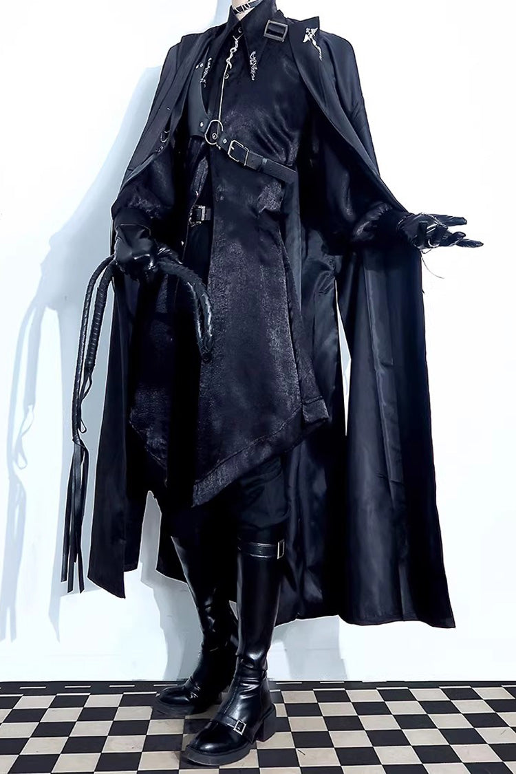 Black [Night Sentinel] Long Sleeves Ouji Gothic Lolita Long Trench Coat - Product - 2