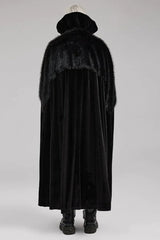 Black Stand Collar Ruffle Irregular Plush Stitching Mens Gothic Gorgeous Cloak - Product - 4