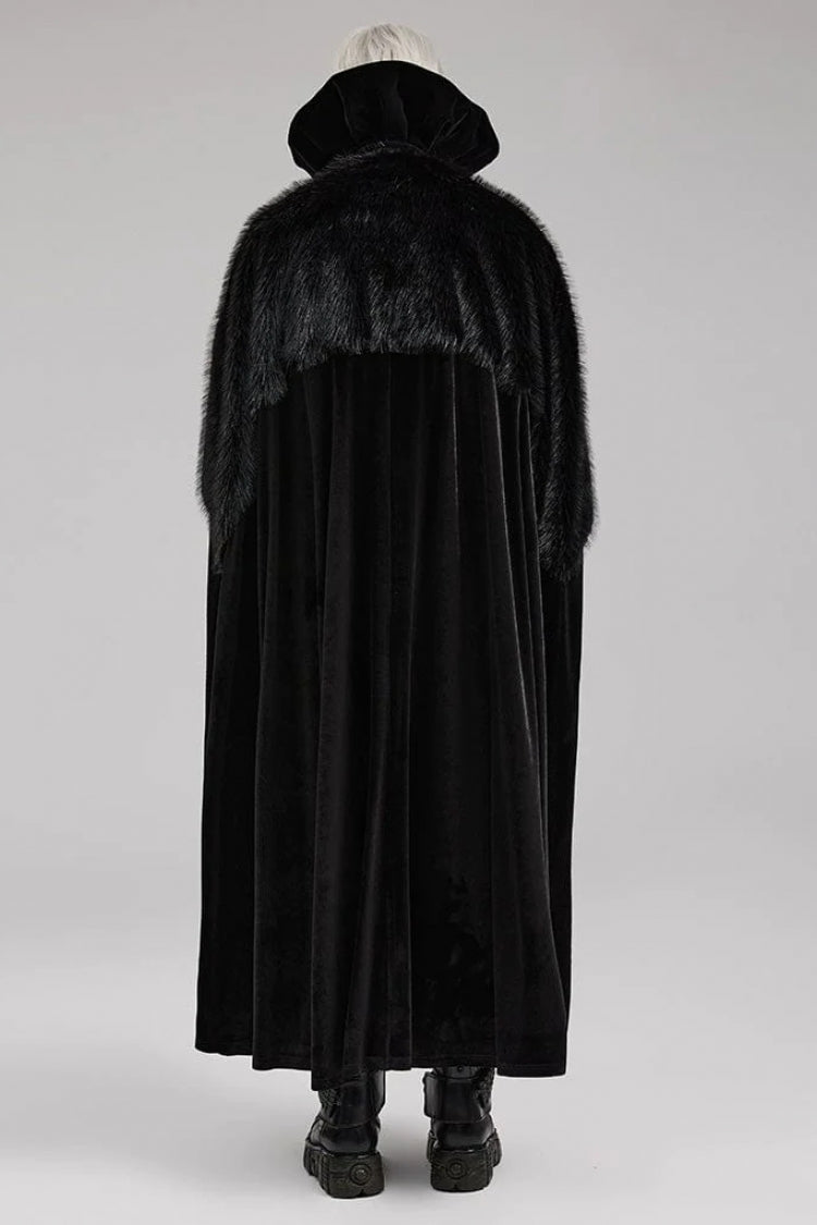 Black Stand Collar Ruffle Irregular Plush Stitching Mens Gothic Gorgeous Cloak - Product - 4