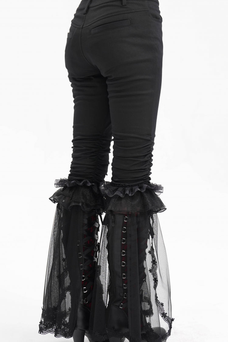 Black Ruffle Stitching Lace Women's Gothic Pants - Product - 6