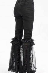Black Ruffle Stitching Lace Women's Gothic Pants - Product - 6