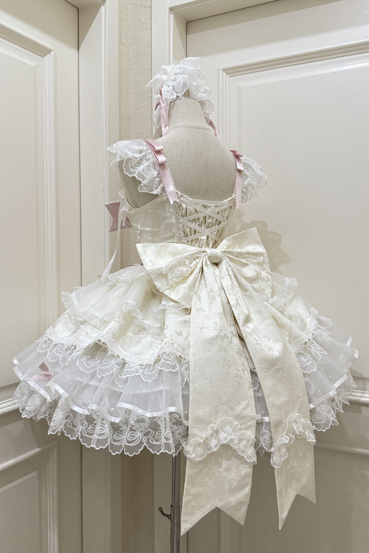 Apricot [Fleishi Island] Sleeveless Ruffle Bowknot Lace Slim Sweet Ballet Lolita Jsk Dress - Product - 4