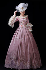 Pink Multi-Layer Trumpet Sleeves High Waisted Three Dimensional Flower Hollow Embroidery Print Victorian Lolita Prom Dress - Product - 4
