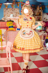 Sweetheart Cat Short Sleeves Print Embroidery Sweet Lolita Dress 3 Colors - Yellow - 1