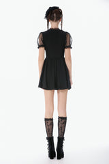 Black Lace Short Sleeves Cross Ruffled Women's Gothic Graduation Dress - Product - 4