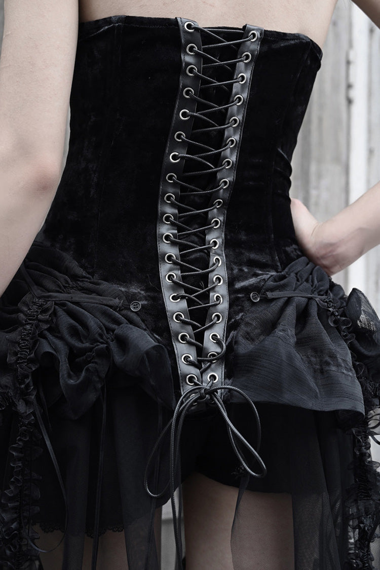 Black [Hell Alice] Hollow Lace-Up Fishbone Gothic Lolita Dress Corset - Product - 16