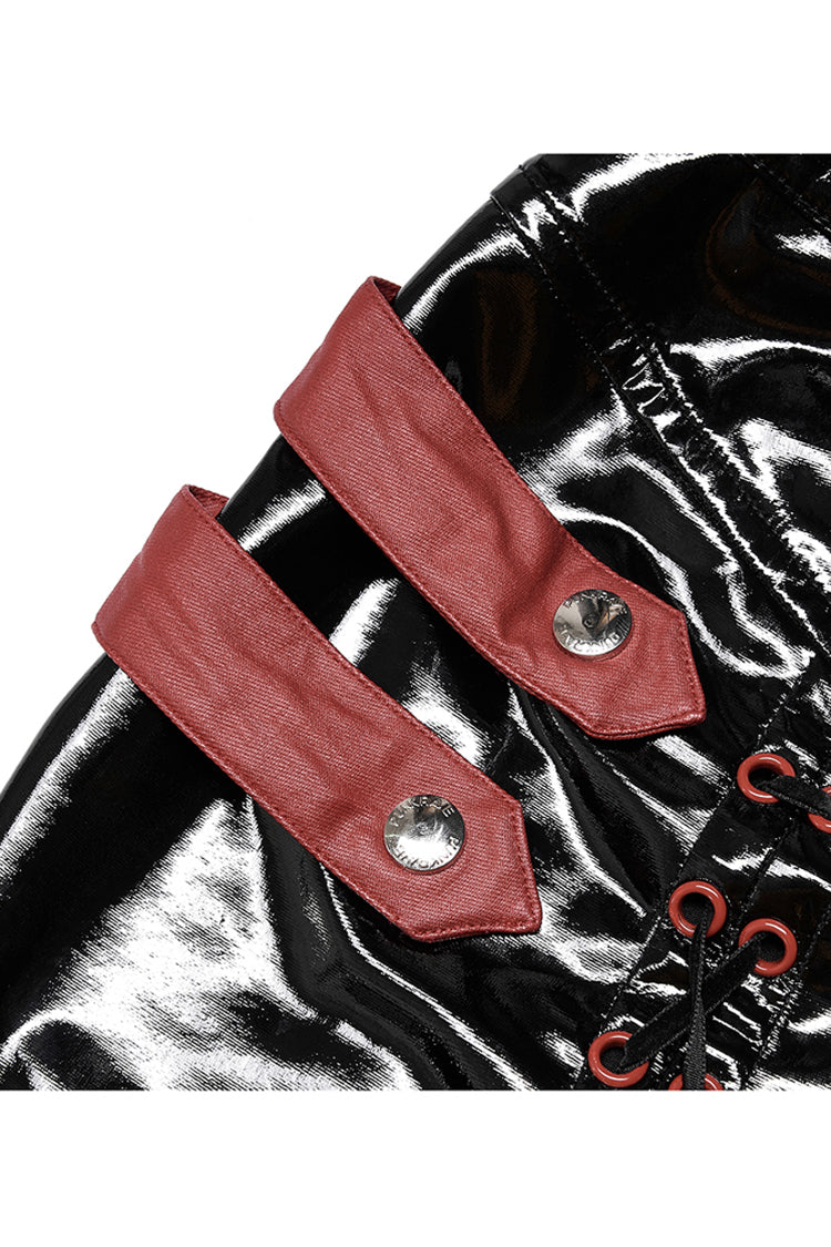 Black/Red Slim Fit Sexy Rock Stretch Bag Hip Slit Patent Leather Punk Women's Skirt - Product - 9
