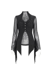Black Jacquard Mesh Ruffled Long Sleeved Gothic Women's Shirt - Product - 5