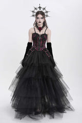 Red Sleeveless Embroidery Lace Chain Women's Gothic Vest - Product - 4