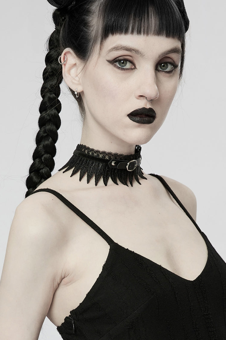 Black Adjustable Size Feather Lace Women's Gothic Choker - Product - 3