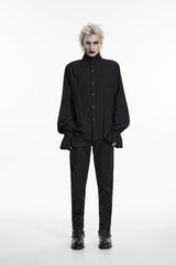 Black Stand Collar Long Puff Sleeves Jacquard Detachable Tie Men's Gorgeous Shirt - Product - 8