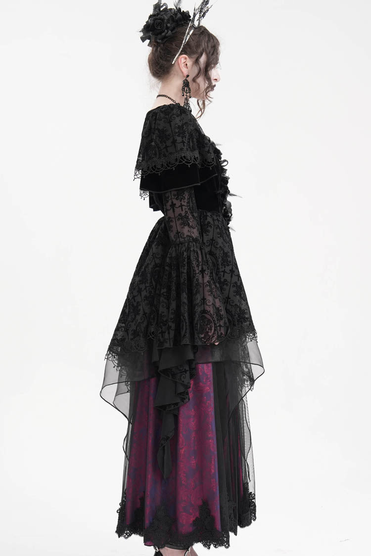 Black/Purple Crochet Long Sleeves Hanayome Lace Women's Gothic Dress - Product - 7