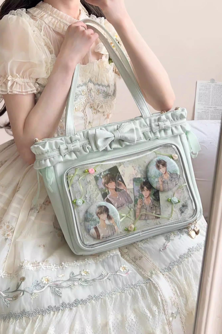 [Ballet Holiday] Ruffled Bow Sweet Japanese Crossbody Shoulder Lolita Itabag 10 Colors - Green - 1