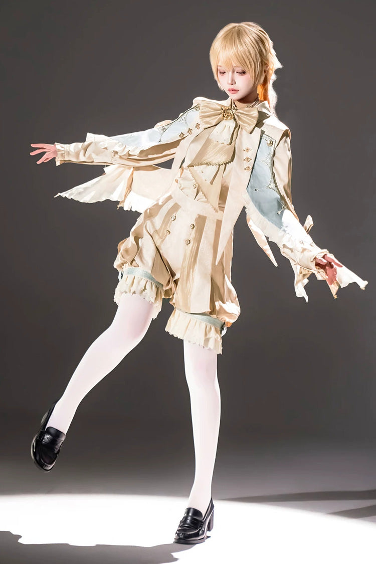 Yellow [Fairytale Storybook] Stand Collar Long Sleeves Ruffled Embroidered Bow Classic Chinese Style Ouji Lolita Set - Product - 8