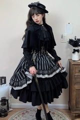 Black Point Manor Multi-layer Striped Print Ruffle Gothic Lolita Skirt - Product - 12