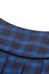 Blue Women's Vintage College Style Stars Plaid Pleated Short Skirt - Product - 13