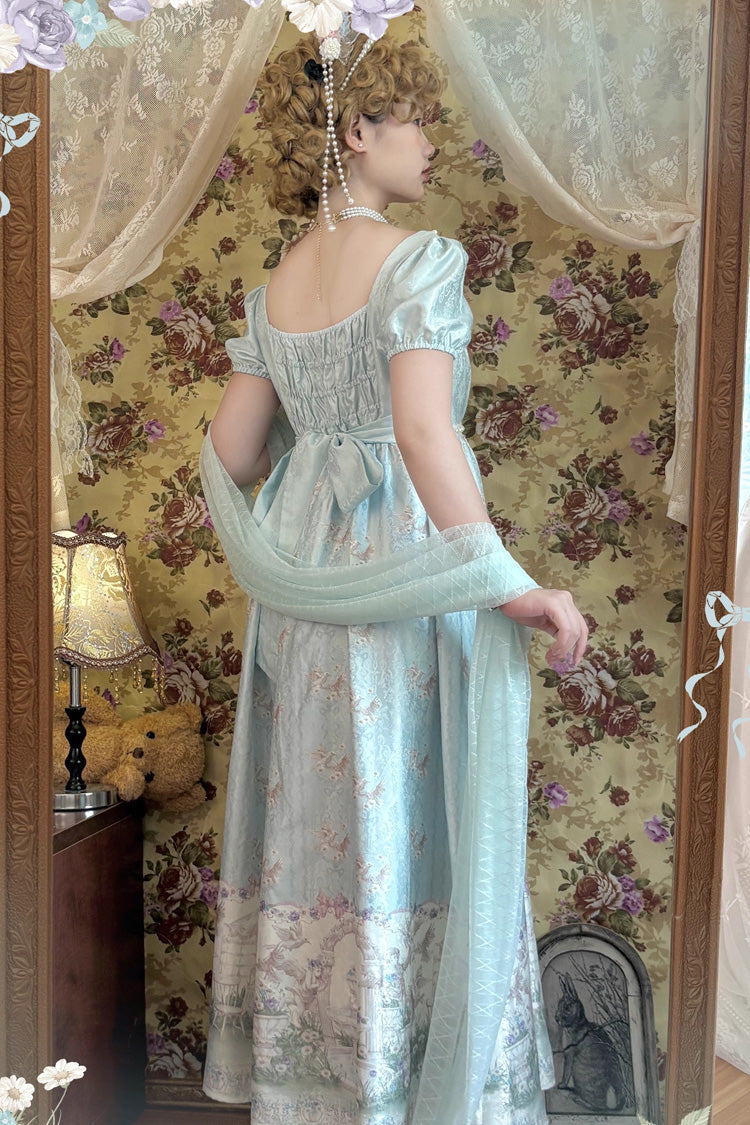 Green [Spring of Nai] Square Collar Short Sleeves Print Pearl Sweet Elegant Lolita Dress - Product - 2