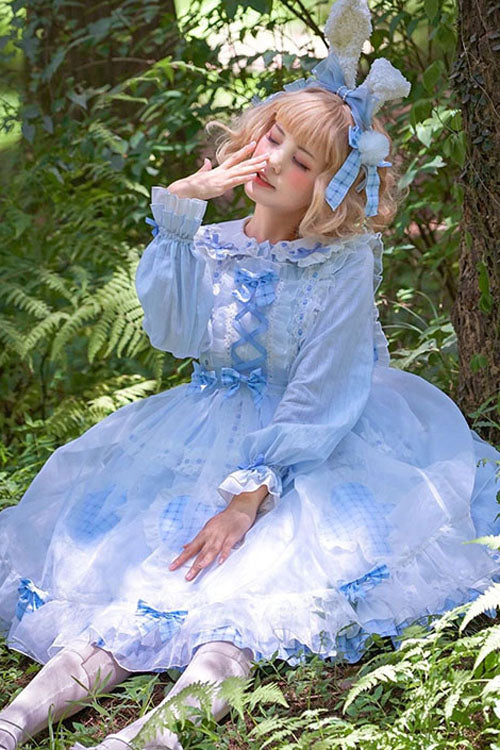 Lapel Collar Bowknot Long Sleeves Love Pockets Decoration Multi-Layer Ruffled Sweet Lolita OP Dress 2 Colors - Product - 4