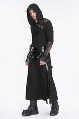 Black Lace Up Mesh Splice Long Sleeve Men's Punk Hoodies - Product - 6
