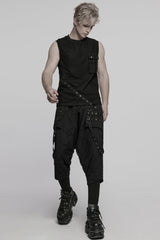 Black Round Collar Sleeveless Stitching Mesh Ripped Men's Punk Vest - Product - 4