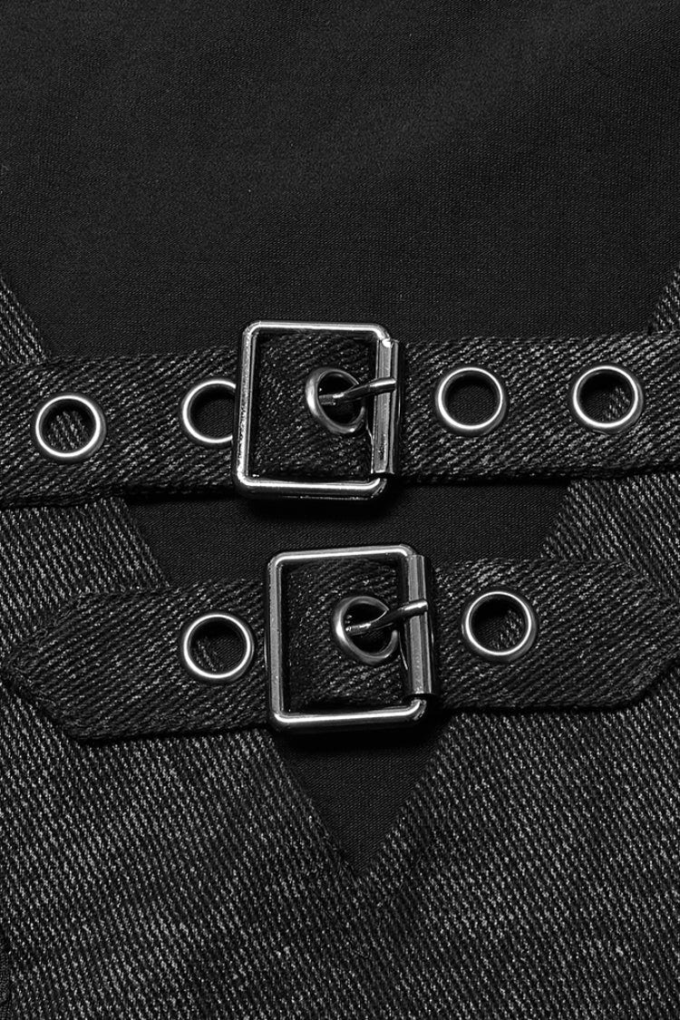 Black Short Sleeves Buckle Stitching Mesh Men's Steampunk T-Shirt - Product - 5
