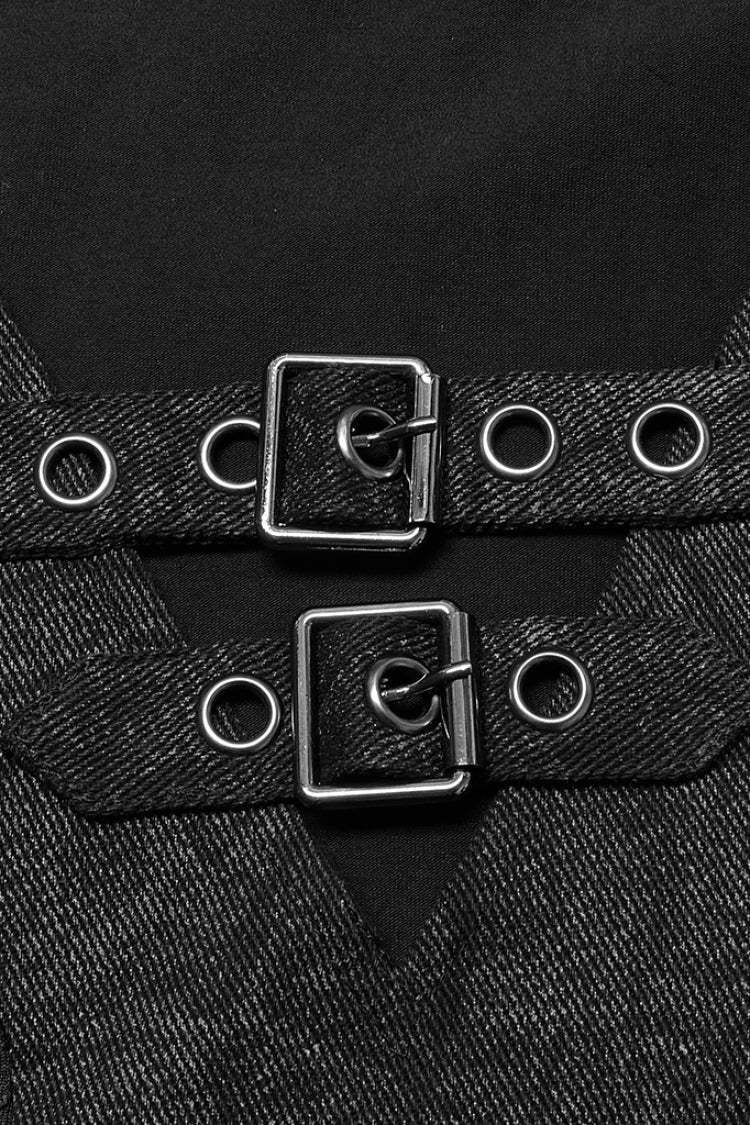 Black Short Sleeves Buckle Stitching Mesh Men's Steampunk T-Shirt - Product - 5