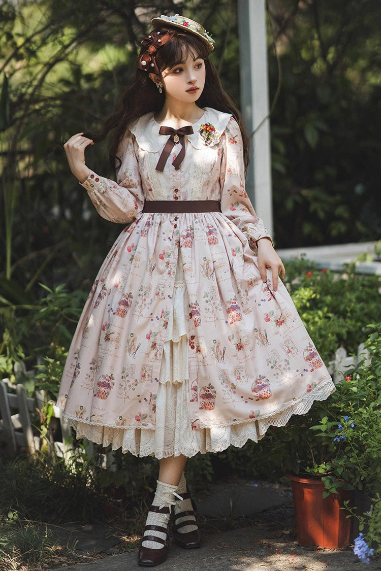 Forest Illustrated Book Long Lantern Sleeves Print Ruffle Sweet Lolita OP Dress 3 Colors - Product - 18