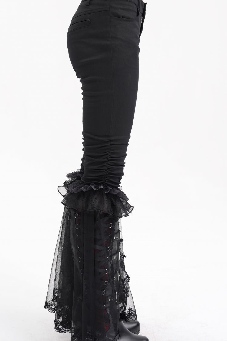 Black Ruffle Stitching Lace Women's Gothic Pants - Product - 7