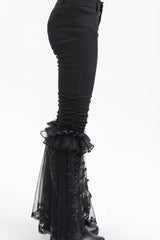 Black Ruffle Stitching Lace Women's Gothic Pants - Product - 7
