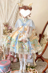 Multi-Color Fairy Rabbit Print Ruffle Bowknot Sweet Chinese Style Princess Lolita Dress - Product - 8
