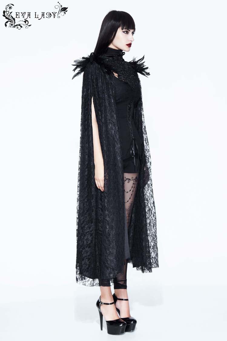 Black Palace Style Lace Long Women's Gothic Cloak - Product - 3