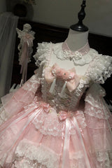 Pink [Spring Entwined with Cherry Clouds] Short Sleeves Embroidered Bow Lace Sweet Chinese Style Lolita Dress - Product - 2
